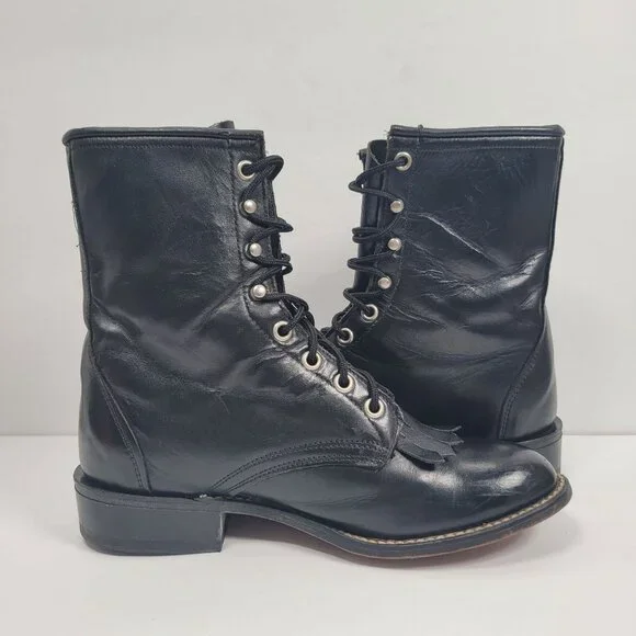 Laredo Kilte Roper Women's Black Leather Lace up Western Boots US Size 7M - Picture 5 of 12